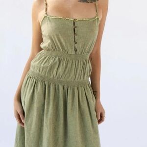 UO Ella Linen Dropped-Waist Midi Dress